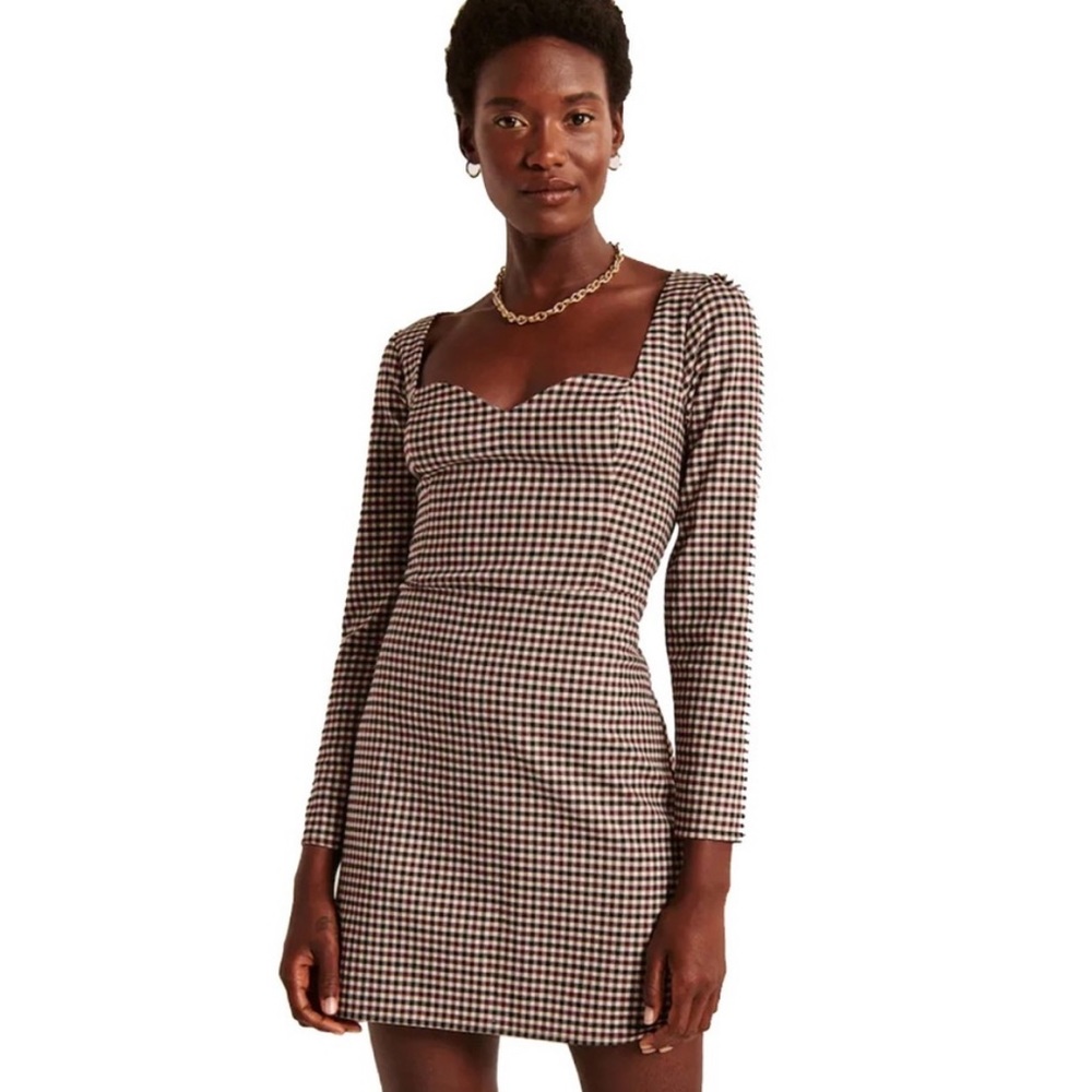 Abercrombie Sweetheart Slim Mini Dress Size S Brown Plaid, Long Sleeve